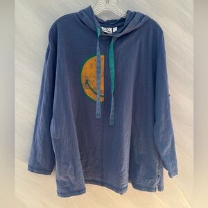 LOGO by Lori Goldstein X Smileworld 1X Blue Smiley Face Long Sleeve Hoodie Top
